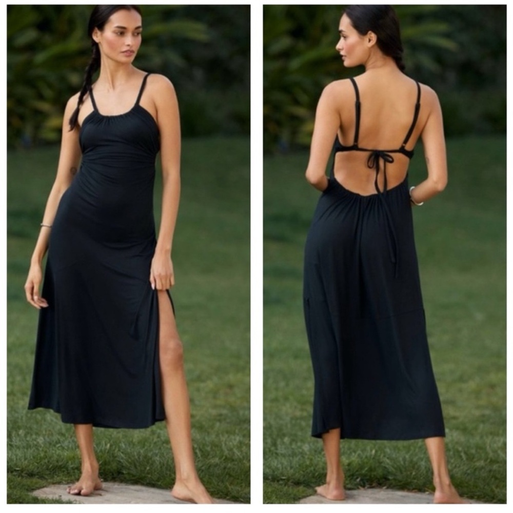 Anthropologie | CELANDINE RUCHED OPEN-BACK HALTER MIDI DRESS | Medium | NWT